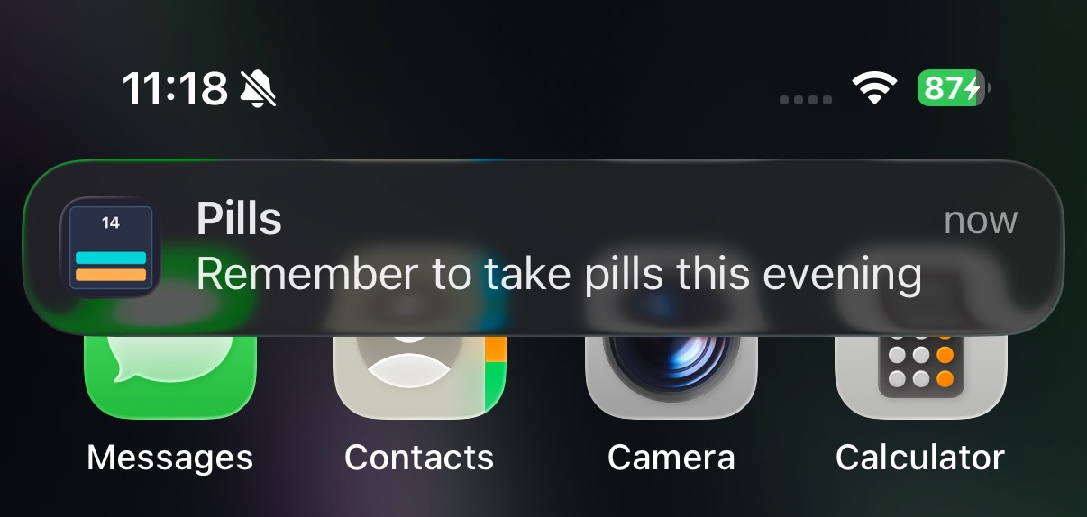 Evening pill reminder notification on iPhone